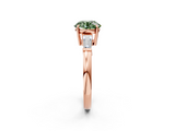 Rose gold Fancy Green Round  Cut Diamond Ring with Tapered Baguette Side Stones in Four-Prong Setting_5