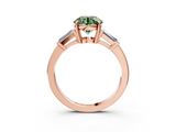 Rose gold Fancy Green Round  Cut Diamond Ring with Tapered Baguette Side Stones in Four-Prong Setting_6