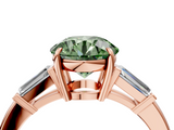 Rose gold Fancy Green Round  Cut Diamond Ring with Tapered Baguette Side Stones in Four-Prong Setting_7