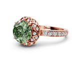 Rose gold Fancy Green Round Cut Diamond Scalloped Halo Engagement Ring with Round Shared Prong Band_12