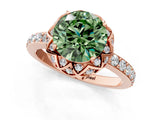 Rose gold Fancy Green Round Cut Diamond Scalloped Halo Engagement Ring with Round Shared Prong Band_13
