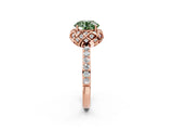 Rose gold Fancy Green Round Cut Diamond Scalloped Halo Engagement Ring with Round Shared Prong Band_14