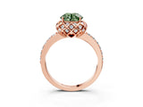 Rose gold Fancy Green Round Cut Diamond Scalloped Halo Engagement Ring with Round Shared Prong Band_15