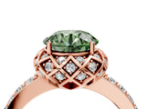 Rose gold Fancy Green Round Cut Diamond Scalloped Halo Engagement Ring with Round Shared Prong Band_16
