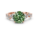 Rose gold Fancy Green Round Cut Diamond Scattered Round Accent Ring with Prong Setting_12