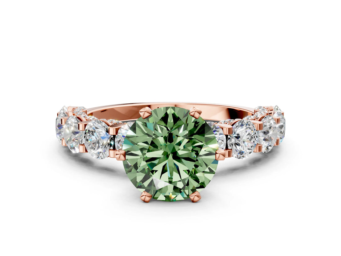 Rose gold Fancy Green Round Cut Diamond Side Stone Engagement Ring with Four-Prong Setting_36