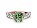 Rose gold Fancy Green Round Cut Diamond Side Stone Engagement Ring with Four-Prong Setting_36