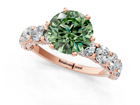 Rose gold Fancy Green Round Cut Diamond Side Stone Engagement Ring with Four-Prong Setting_37