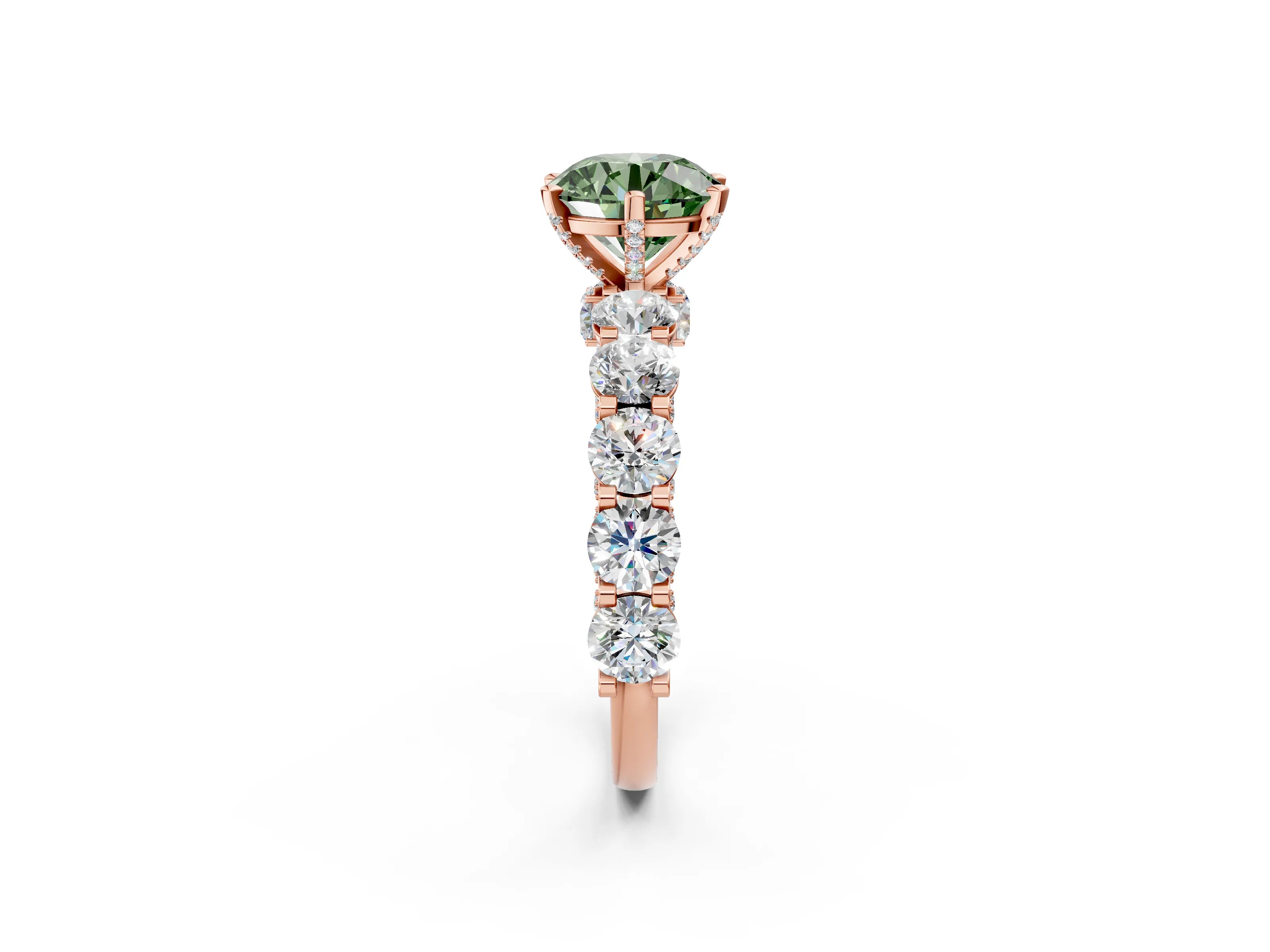 Rose gold Fancy Green Round Cut Diamond Side Stone Engagement Ring with Four-Prong Setting_38