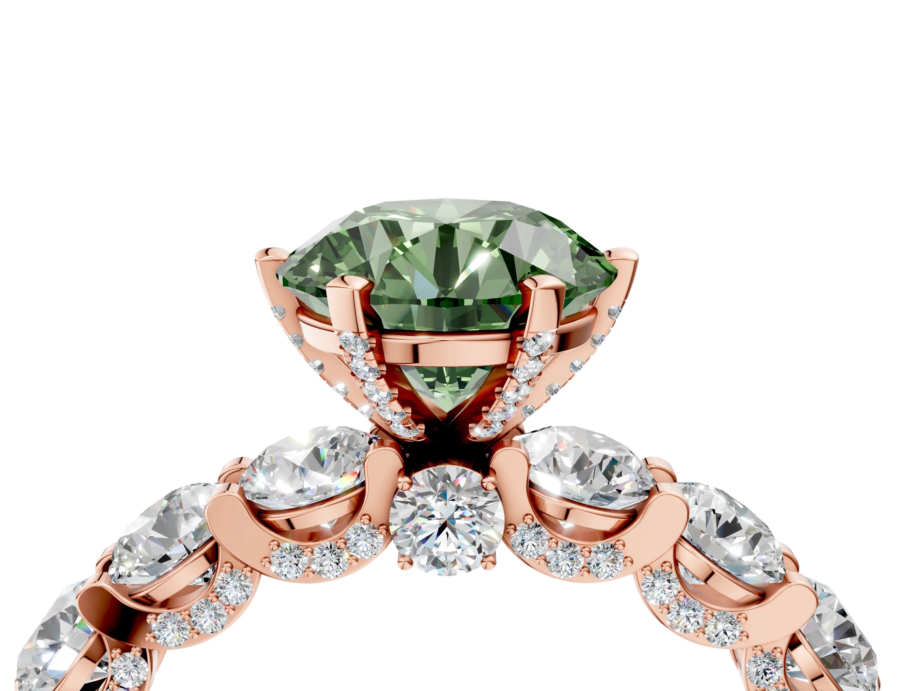 Rose gold Fancy Green Round Cut Diamond Side Stone Engagement Ring with Four-Prong Setting_40
