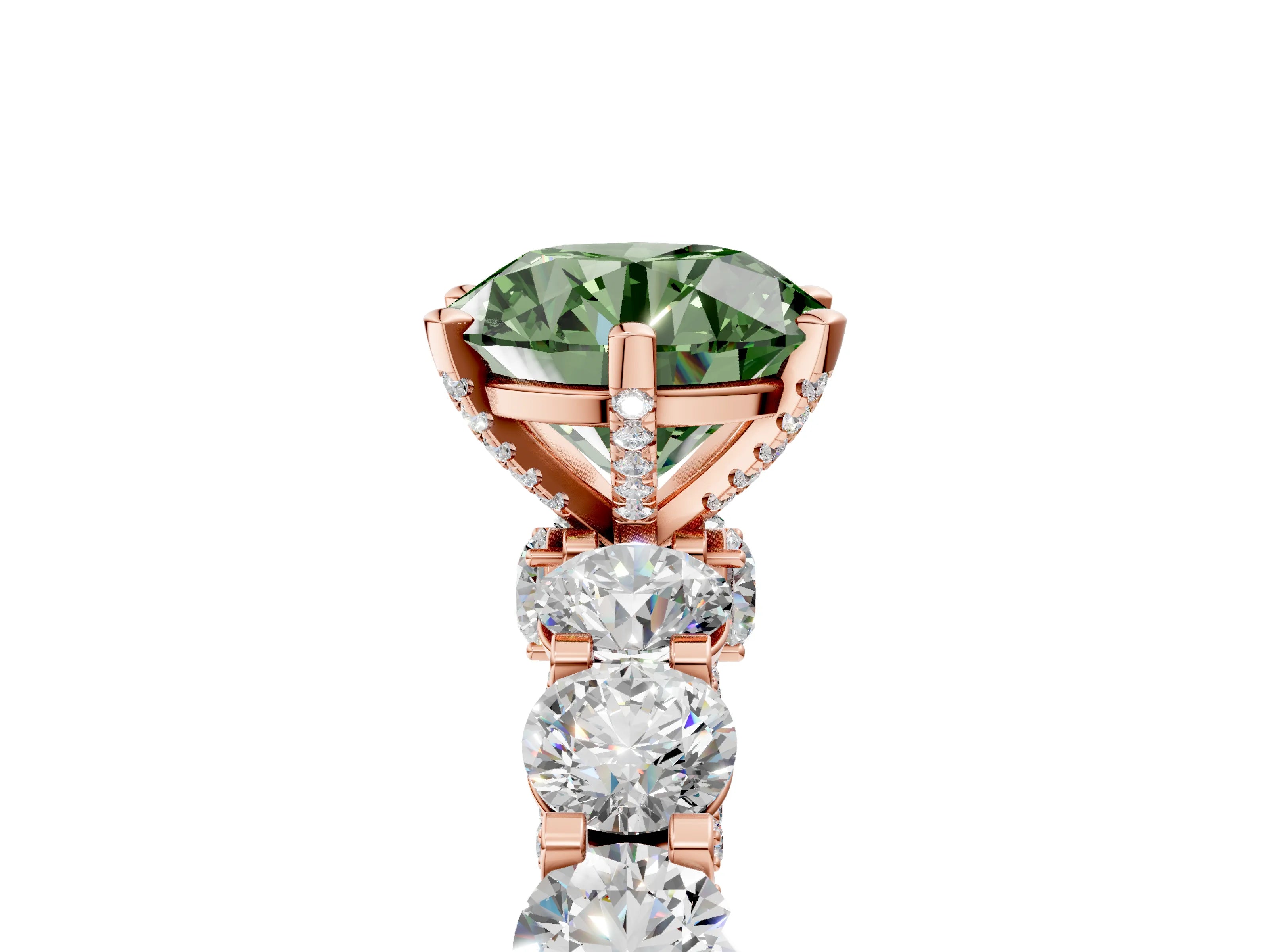 Rose gold Fancy Green Round Cut Diamond Side Stone Engagement Ring with Four-Prong Setting_41
