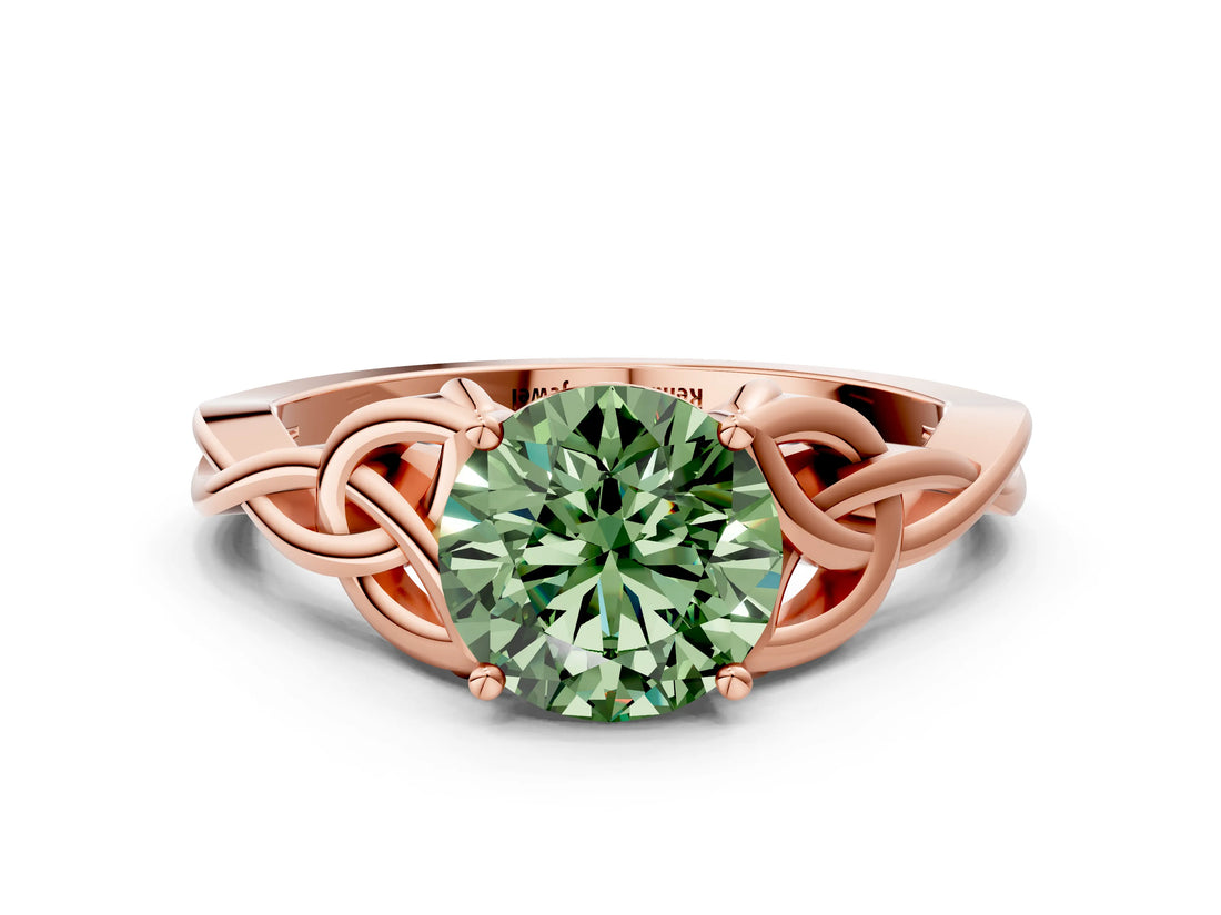 Rose gold Fancy Green Round Cut Diamond Solitaire Celtic Knot Ring with Four-Prong Setting_72