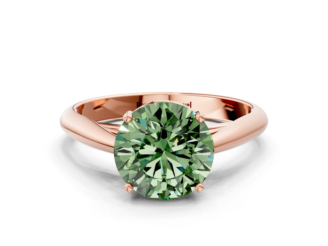 Rose gold Fancy Green Round Cut Diamond Solitaire Engagement Ring with Cathedral Setting and Four-Prong Mount_132