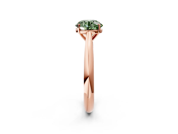 Rose gold Fancy Green Round Cut Diamond Solitaire Engagement Ring with Cathedral Setting and Four-Prong Mount