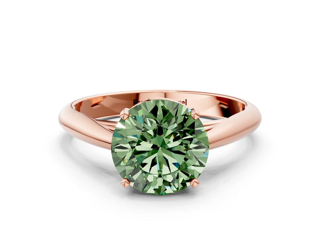 Rose gold Fancy Green Round Cut Diamond Solitaire Engagement Ring with Cathedral Setting and Four-Prong Mount_36