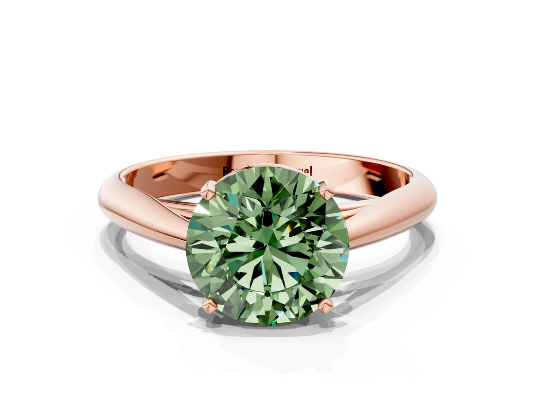 Rose gold Fancy Green Round Cut Diamond Solitaire Engagement Ring with Cathedral Setting and Four-Prong Mount_84