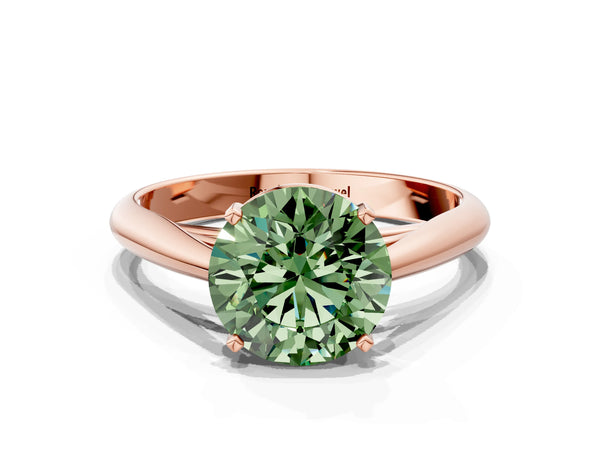 Rose gold Fancy Green Round Cut Diamond Solitaire Engagement Ring with Cathedral Setting and Four-Prong Mount