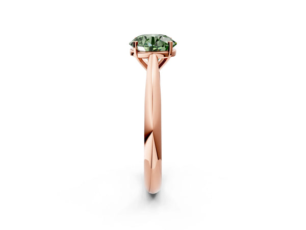 Rose gold Fancy Green Round Cut Diamond Solitaire Engagement Ring with Cathedral Setting and Four-Prong Mount