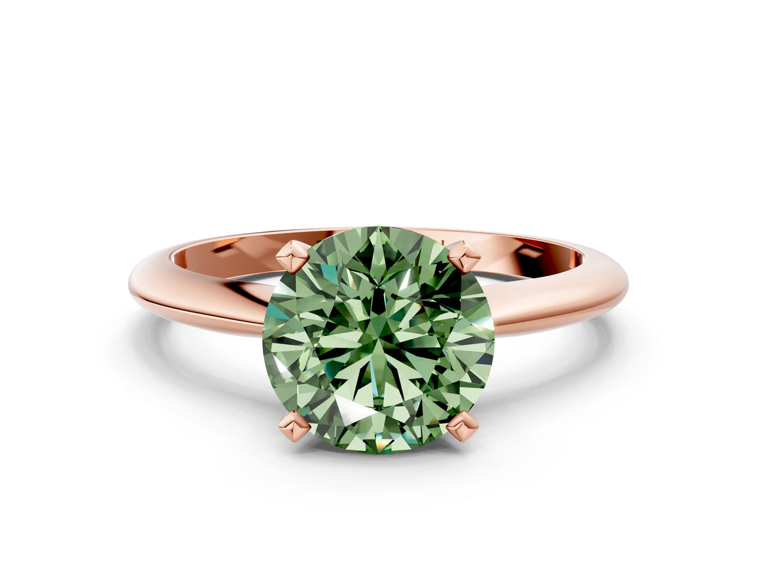 Rose gold Fancy Green Round Cut Diamond Solitaire Engagement Ring with Classic Band and Four-Prong Setting_104
