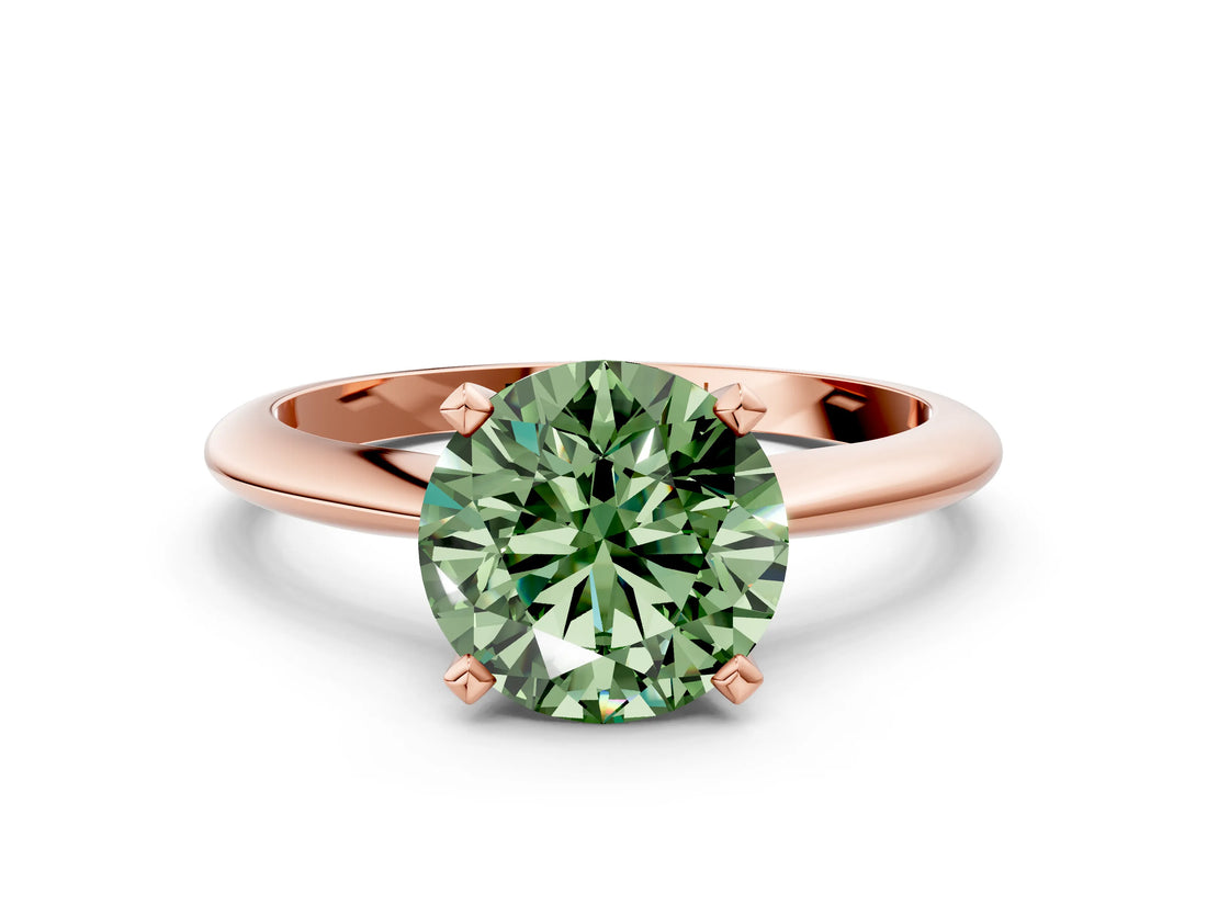 Rose gold Fancy Green Round Cut Diamond Solitaire Engagement Ring with Classic Band and Four-Prong Setting_36