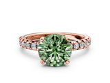 Rose gold Fancy Green Round Cut Diamond Solitaire Pavé Engagement Ring with Round Band and Prong Setting_44