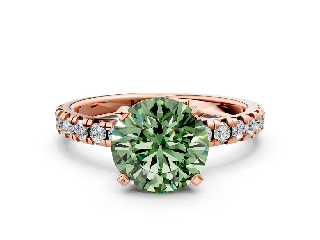 Rose gold Fancy Green Round Cut Diamond Solitaire Pavé Engagement Ring with Round Band and Prong Setting_68