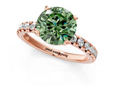 Rose gold Fancy Green Round Cut Diamond Solitaire Pavé Engagement Ring with Round Band and Prong Setting_69