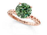 Rose gold Fancy Green Round Cut Diamond Solitaire Ring with Beaded Band and Prong Setting_287