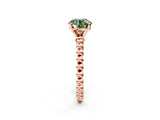 Rose gold Fancy Green Round Cut Diamond Solitaire Ring with Beaded Band and Prong Setting_288