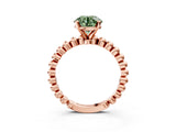Rose gold Fancy Green Round Cut Diamond Solitaire Ring with Beaded Band and Prong Setting_289