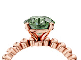 Rose gold Fancy Green Round Cut Diamond Solitaire Ring with Beaded Band and Prong Setting_290