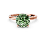 Rose gold Fancy Green Round Cut Diamond Solitaire Ring with Classic Band and Four-Prong Setting
