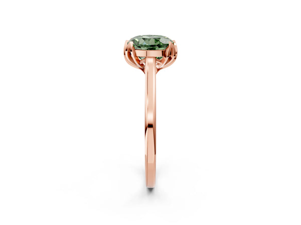Rose Gold Round Floral Solitaire Engagement Ring Setting for Fancy Green Center with Plain Band