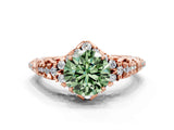 Rose gold Fancy Green Round Cut Diamond Solitaire Ring with Hidden Halo and Pavé Band_27