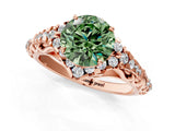 Rose gold Fancy Green Round Cut Diamond Solitaire Ring with Hidden Halo and Pavé Band_28
