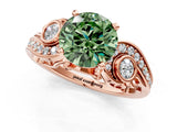 Rose gold Fancy Green Round Cut Diamond Solitaire Ring with Milgrain Pavé Band and Four-Prong Setting_172
