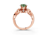 Rose gold Fancy Green Round Cut Diamond Solitaire Ring with Milgrain Pavé Band and Four-Prong Setting_174