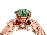 Rose gold Fancy Green Round Cut Diamond Solitaire Ring with Milgrain Pavé Band and Four-Prong Setting_175