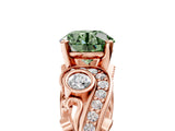 Rose gold Fancy Green Round Cut Diamond Solitaire Ring with Milgrain Pavé Band and Four-Prong Setting_176