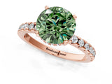 Rose gold Fancy Green Round Cut Diamond Solitaire Ring with Pavé Band and Four-Prong Setting_45