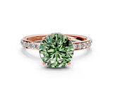 Rose gold Fancy Green Round Cut Diamond Solitaire Ring with Pavé Band and Hidden Halo_18