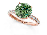 Rose gold Fancy Green Round Cut Diamond Solitaire Ring with Pavé Band and Hidden Halo_19