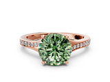 Rose gold Fancy Green Round Cut Diamond Solitaire Ring with Pavé Band and Prong Setting_12