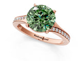 Rose gold Fancy Green Round Cut Diamond Solitaire Ring with Pavé Band and Prong Setting_13