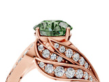 Rose gold Fancy Green Round Cut Diamond Solitaire Ring with Prong Setting and Twisted Pavé Band_4