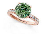 Rose gold Fancy Green Round Cut Diamond Solitaire Ring with Round  Pavé Band and Four-Prong Setting_37