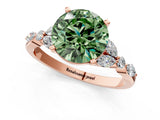 Rose gold Fancy Green Round Cut Diamond Solitaire Ring with Side Stones and Four-Prong Setting_73