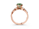 Rose gold Fancy Green Round Cut Diamond Solitaire Ring with Side Stones and Four-Prong Setting_75
