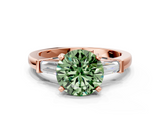 Rose gold Fancy Green Round  Cut Diamond Solitaire Ring with Tapered Baguette Accents and Four-Prong Setting_67