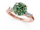 Rose gold Fancy Green Round  Cut Diamond Solitaire Ring with Tapered Baguette Accents and Four-Prong Setting_68